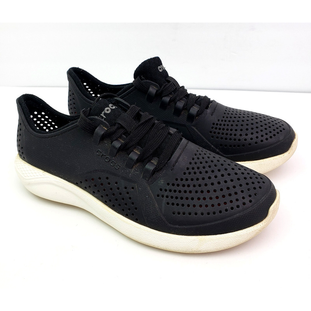 Crocs LiteRide Pacer Womens Size 7 Black White Lace Up Sneaker Shoes 205234